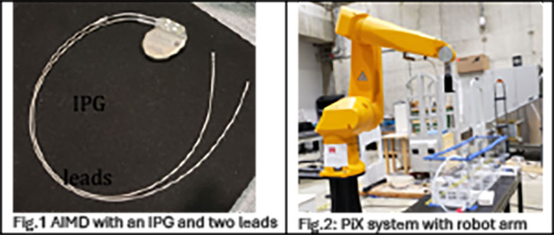 Fig. 1. AIMD with an IPG and two leads; Fig. 2. PiX system with robot arm